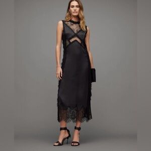 AllSaints Mila Lace Trim Midi Dress